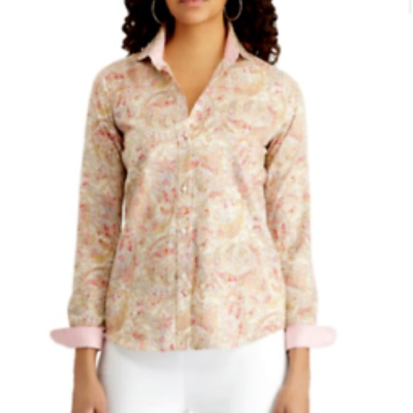 Women's Chaps Button-Down Shirt Color: Tan Paisley - Picture 1 of 3